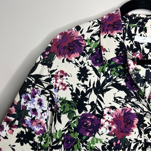 J Jill Relaxed Shirttail Blouse Oat Floral button Down Shirt Pocket XL - Picture 5 of 12